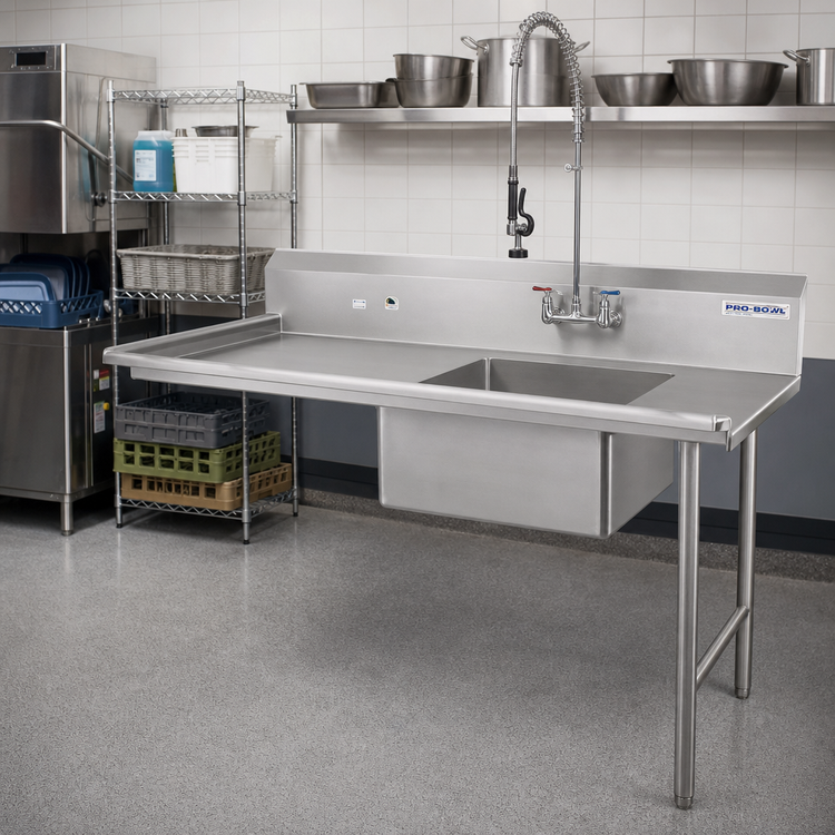 Product image #2 for Pro-Bowl Straight Soiled Dishtable with 20 x 20 x 8 Pre-Rinse Sink Bowl, 96 x 30 Inches, Right-To-Left