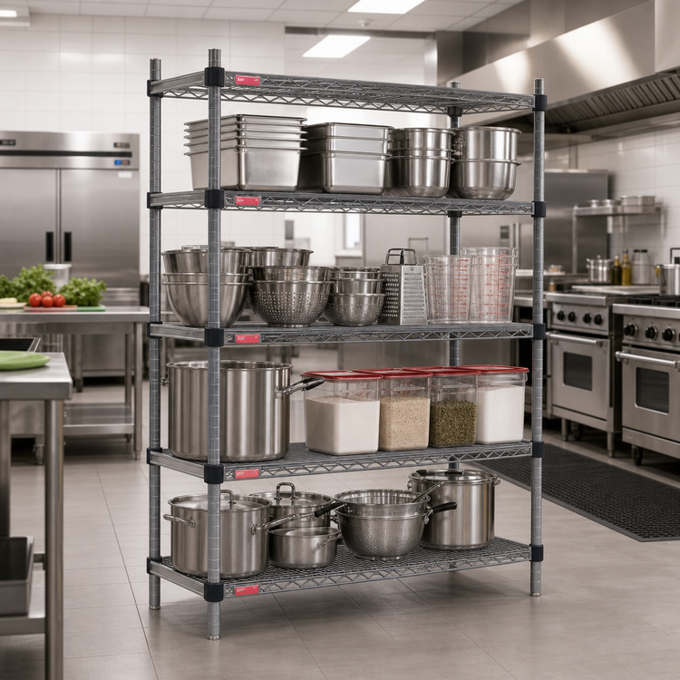 Product image #2 for Eagle Valu-Master Quad-Adjust 4-Tier Wire Shelving Starter Unit, 72 x 24 x 74 Inches, Pewter Gray Epoxy