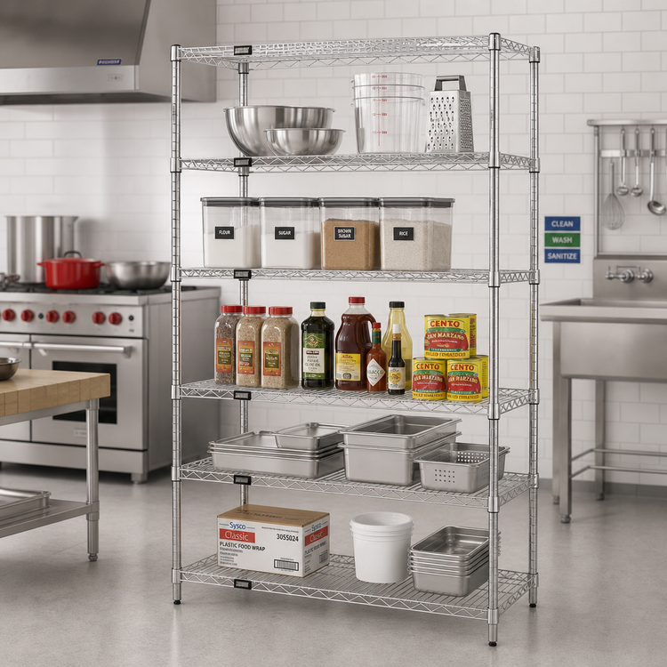 Product image #2 for Quantum Chrome-Plated Wire Shelving Starter Kit, 48"W x 12"D x 63"H, 5 Shelves
