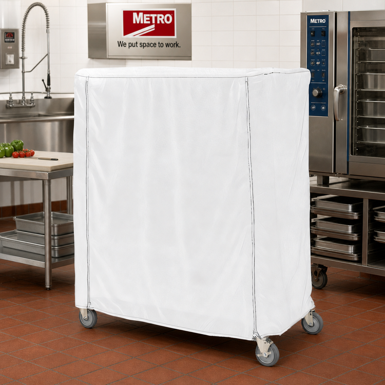 Product image #2 for Metro Waterproof Vinyl-Nylon Coated Banquet Cart Cover with PVC Zipper, White, 48 x 18 x 54 Inches