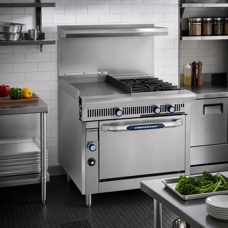 Product image #2 for Imperial Spec Series Heavy Duty 36-Inch Commercial Gas Range with 24-Inch Griddle, 2 Open Burners, and Convection Oven