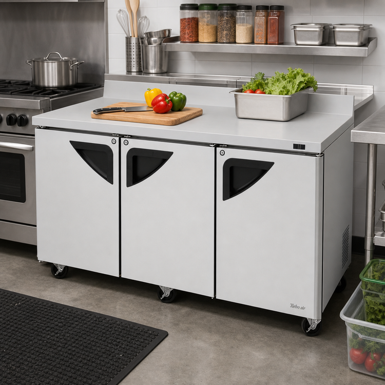 Product image #2 for Turbo Air Super Deluxe 72 5/8-Inch 3-Section Worktop Refrigerator, 19 Cu. Ft.