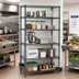 Thumbnail image #2 for Quantum 5-Shelf Stationary Wire Shelving Starter Kit, 54 x 18 x 86 Inch, Green Epoxy Antimicrobial Finish