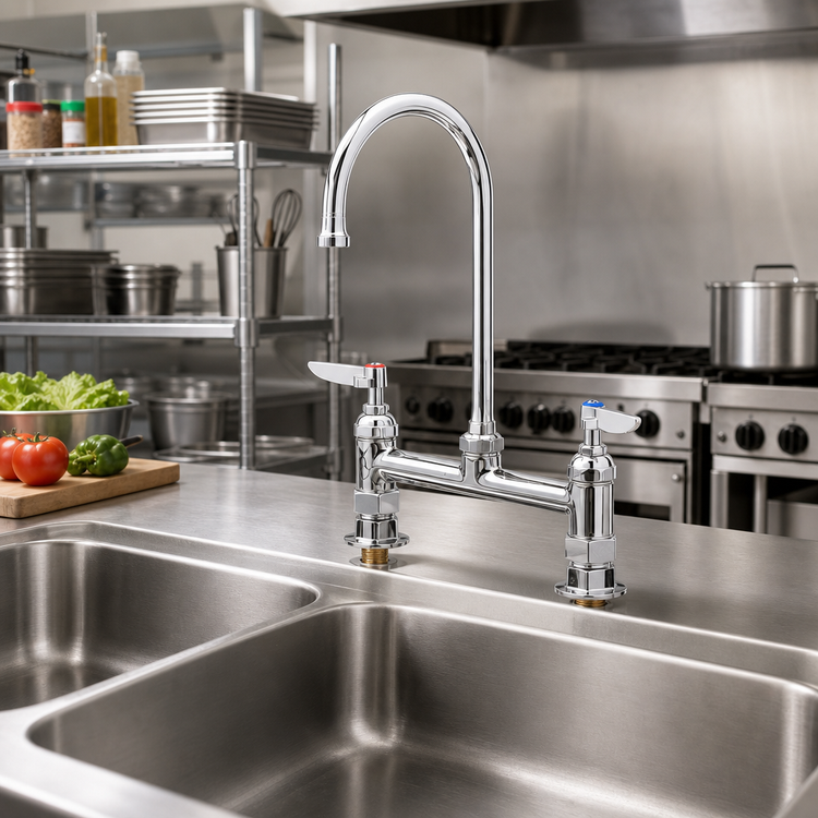 Product image #2 for Double Pantry Deck-Mount Faucet with 8-Inch Centers, Swivel Gooseneck Spout and Lever Handles