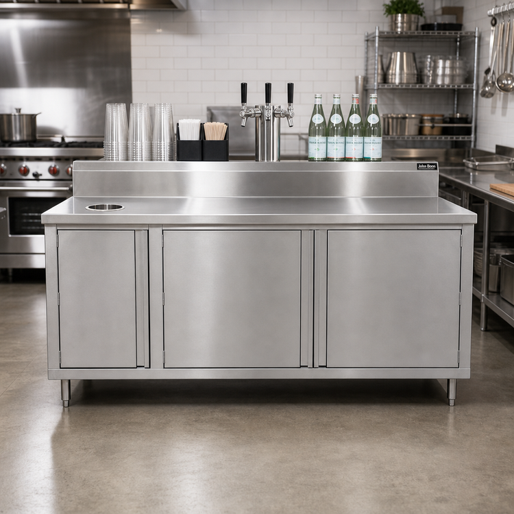 Product image #2 for John Boos 72-Inch Stainless Steel Beverage Unit Cabinet Base with Right-Side Trash Chute and Hinged Doors