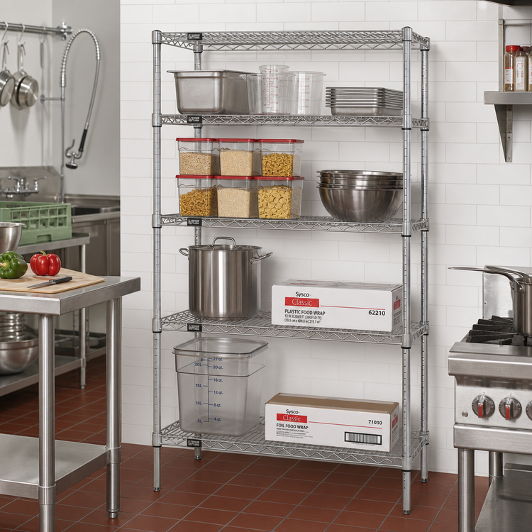 Product image #2 for Quantum Chrome Wire Shelving Starter Kit, 36-Inch W x 21-Inch D x 63-Inch H, 4-Shelf Stationary Unit