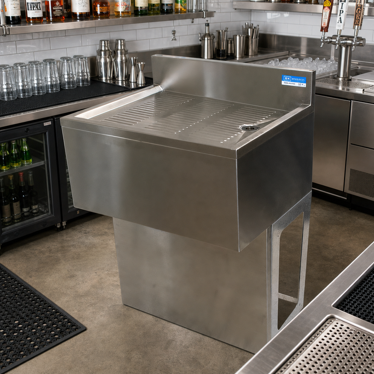 Product image #2 for BK Resources Freestanding Underbar Stainless Steel Drain Board, 48"W x 18"D, Pedestal Base