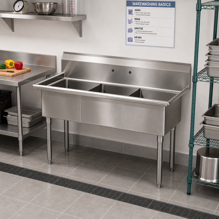 Product image #2 for Turbo Air TSA-3-N 3-Compartment Stainless Steel Prep Sink with 18 x 18-Inch Bowls and 11-Inch Backsplash