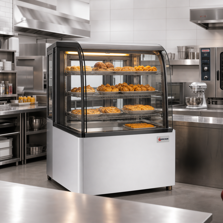 Product image #2 for Omcan Full-Service Floor Model Curved Front Glass Heated Display Warmer, 37-Inch Wide, 12 Cu. Ft.