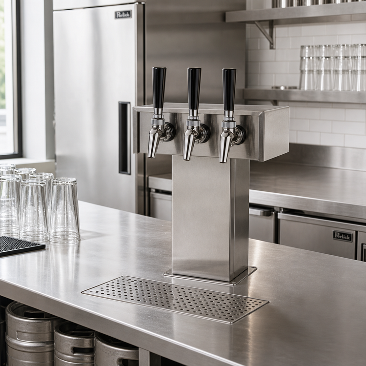 Product image #2 for Perlick 4006-3B2 Extra High Countertop 3-Faucet Glycol-Cooled Tee Draft Beer Tower, Stainless Steel