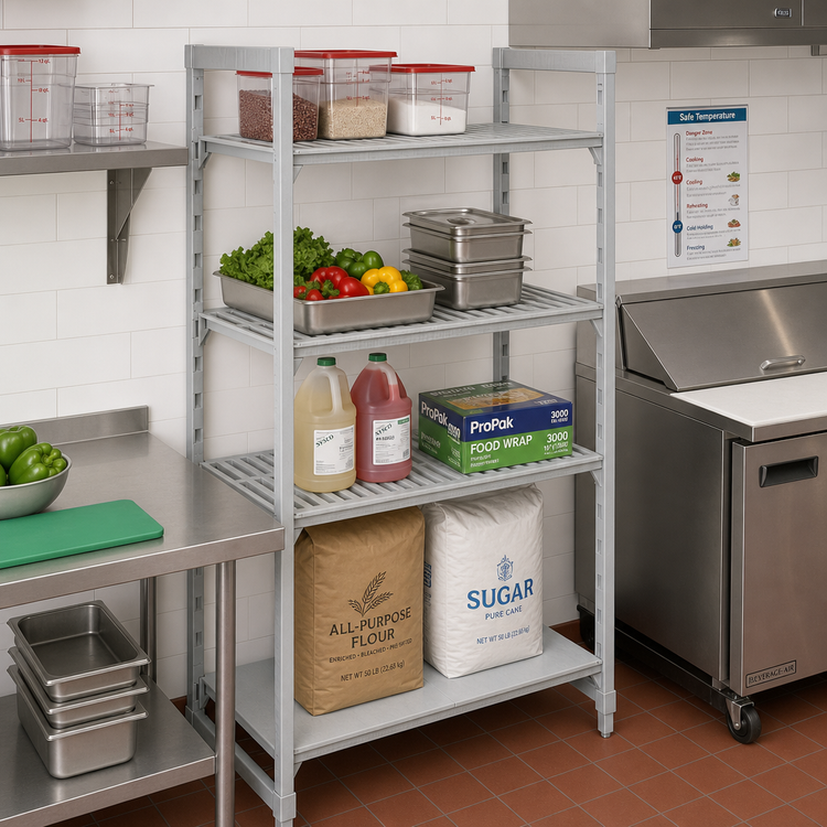 Product image #3 for Cambro Camshelving Premium 4-Tier Stationary Starter Polymer Shelving Unit, 24 x 24 x 72 Inches, Mixed Vented/Solid Shelves, Speckled Gray