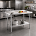 Thumbnail image #2 for Stainless Steel Open Base Worktable with Undershelf, 60 x 24 x 34 Inches, 18-Gauge 304 Top, 2-Inch Rear Backsplash