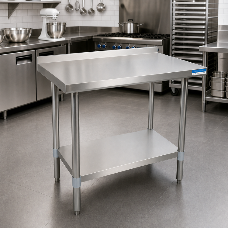 Product image #2 for BK Resources 30 Inch x 18 Inch Stainless Steel Work Table with 1-1/2 Inch Rear Riser and Adjustable Undershelf
