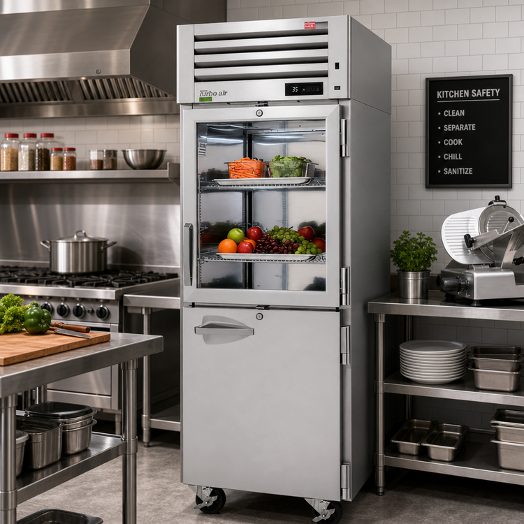 Product image #2 for Turbo Air PRO Series Stainless Steel One-Section Reach-In Refrigerator, 25.15 Cu. Ft., Combination Glass/Solid Half Doors, Top-Mount Self-Contained
