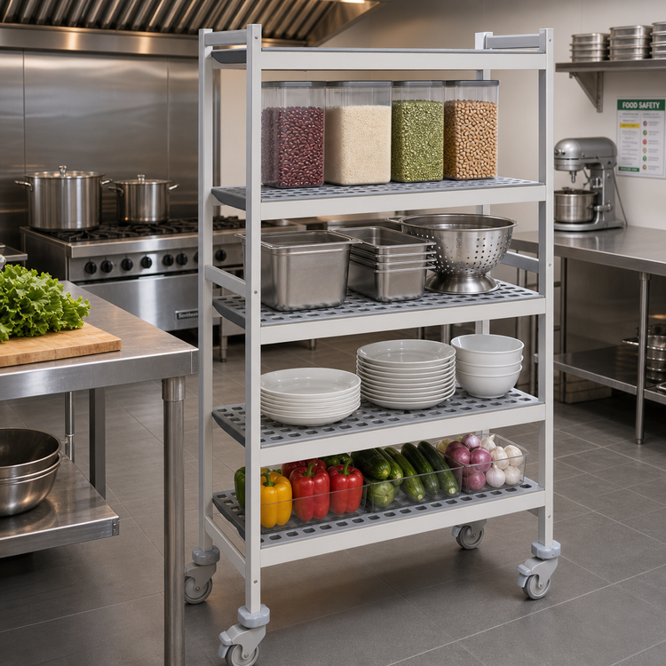 Product image #2 for Fermostock 4-Tier Mobile Polymer Shelving Unit, 38W x 14D x 71H Inches