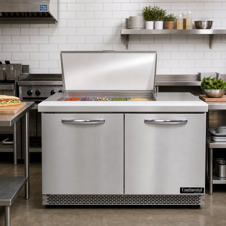 Product image #2 for Continental Refrigerator Mighty Top SW48N12M-FB 48" Two-Section Front Breather Sandwich Prep Table