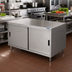 Thumbnail image #2 for BK Resources Enclosed Chef Table with Sliding Door Cabinet Base, 36 x 30 x 34-3/4 Inches, 14-Gauge 304 Stainless Steel Top
