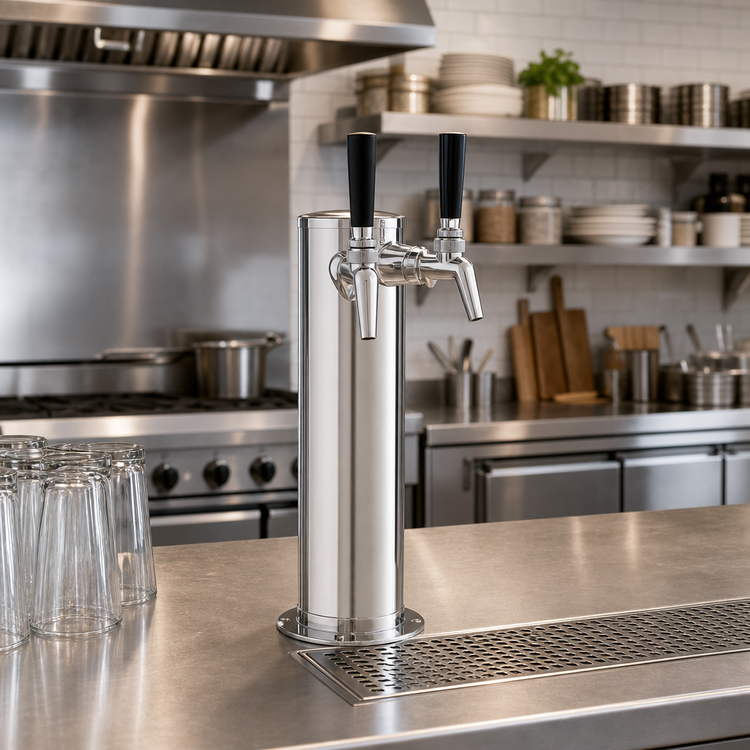 Product image #2 for Perlick 2-Faucet Standard-Height Air-Cooled Draft Beer Dispensing Tower, Polished Chrome