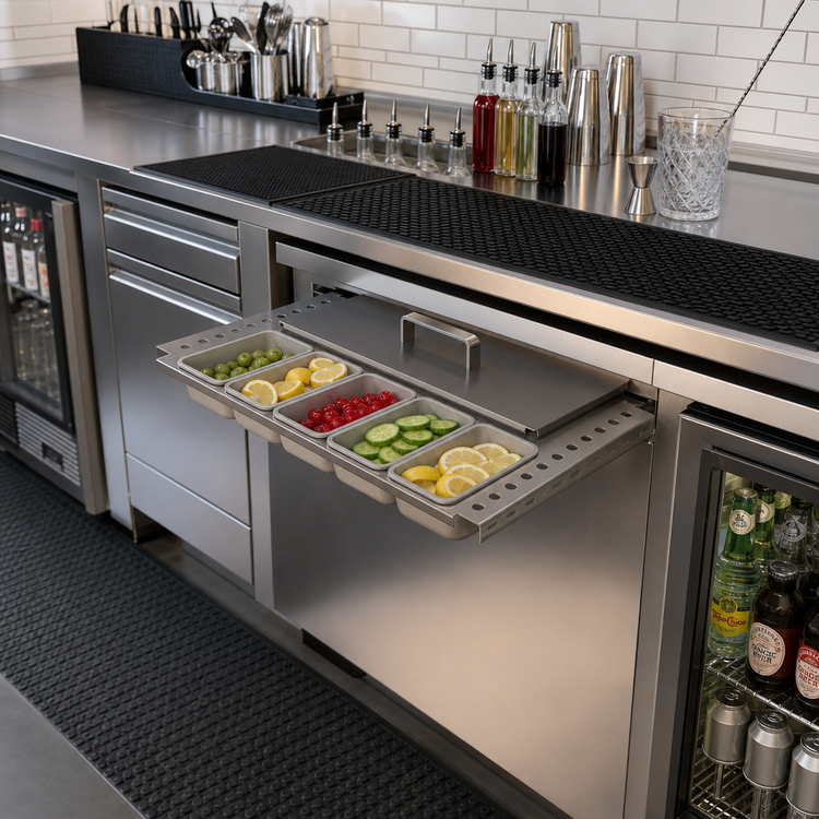 Product image #2 for Glastender Partial Condiment Drawer Insert for 20-Inch Door Openings, Side-Serviced, Low Profile, 10-Cup Capacity