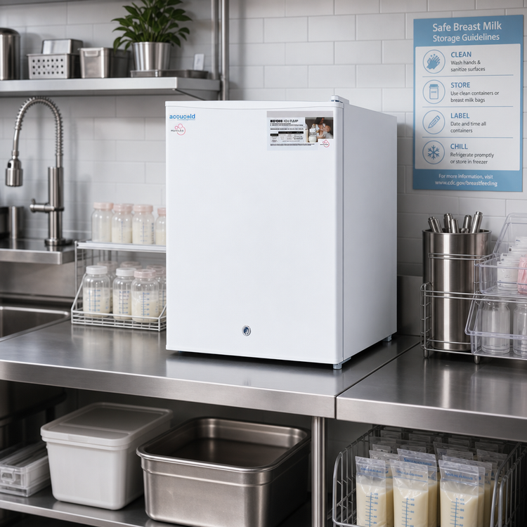 Product image #3 for Accucold MOMCUBE Countertop Breast Milk Freezer, 1.8 Cu. Ft., 18.5-Inch Wide, White, Reversible Solid Door