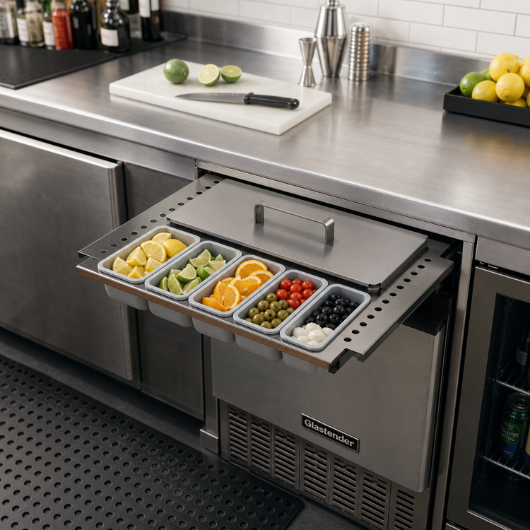 Product image #2 for Glastender Partial Condiment Drawer Insert for 17-1/2-Inch Door Opening Low-Profile Cooler, 8 Cups