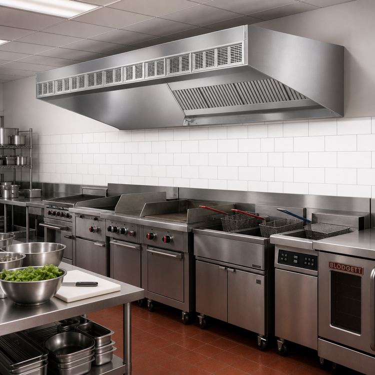 Product image #2 for SpecAir HESFA96-102 102 Inch Wall Type Short Front Make-Up Air Commercial Kitchen Exhaust Hood