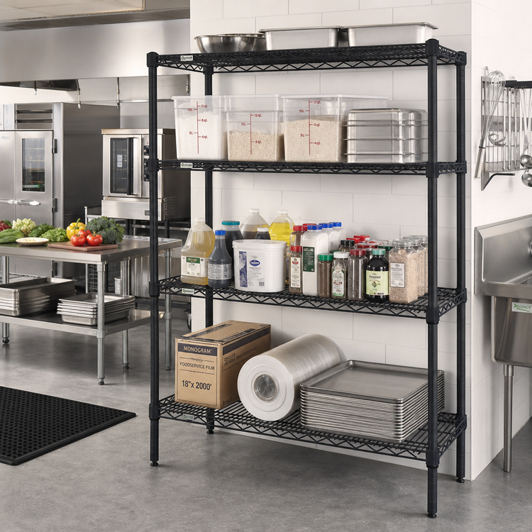 Product image #2 for Quantum Wire Shelving Starter Kit, 60"W x 36"D x 86"H, Black Epoxy Antimicrobial Finish