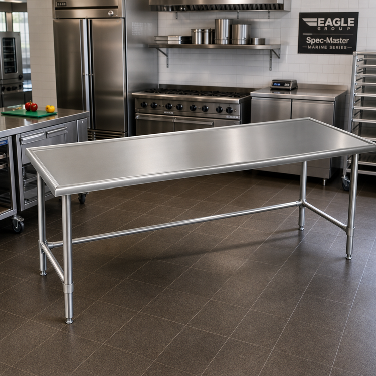 Product image #2 for Eagle Group Spec-Master Marine Series 144"W x 48"D Stainless Steel Work Table with Marine Edge