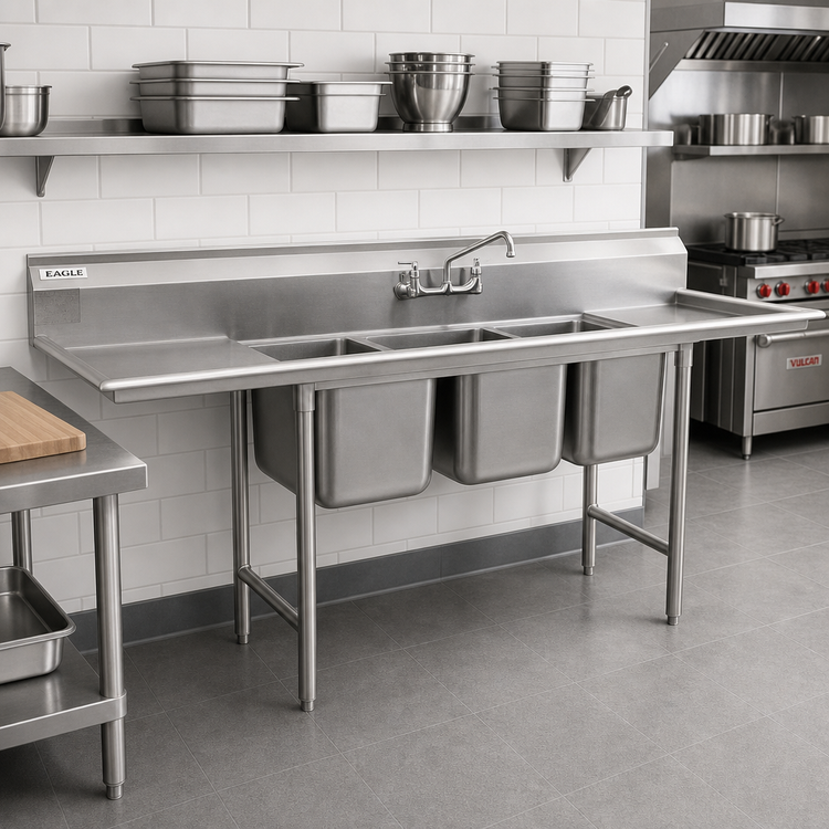 Product image #2 for Eagle Group 314 Series 3-Compartment Stainless Steel Commercial Sink with Left Drainboard