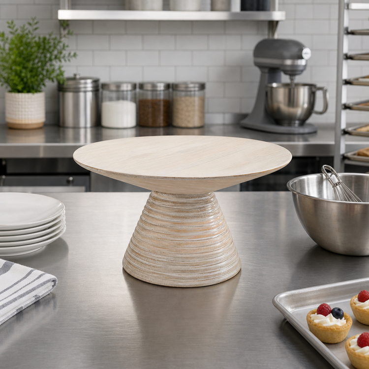 Product image #3 for American Metalcraft Hampton Collection Sun-Bleached Ribbed Round Wood Pedestal Riser