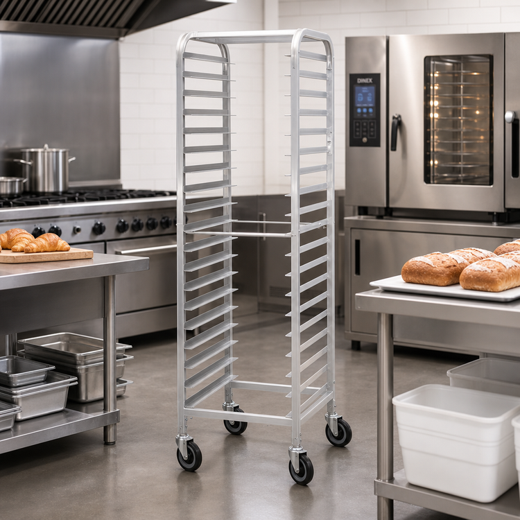 Product image #2 for Dinex Econo Side-Load Aluminum Pan Rack for 18 x 26 Inch Trays