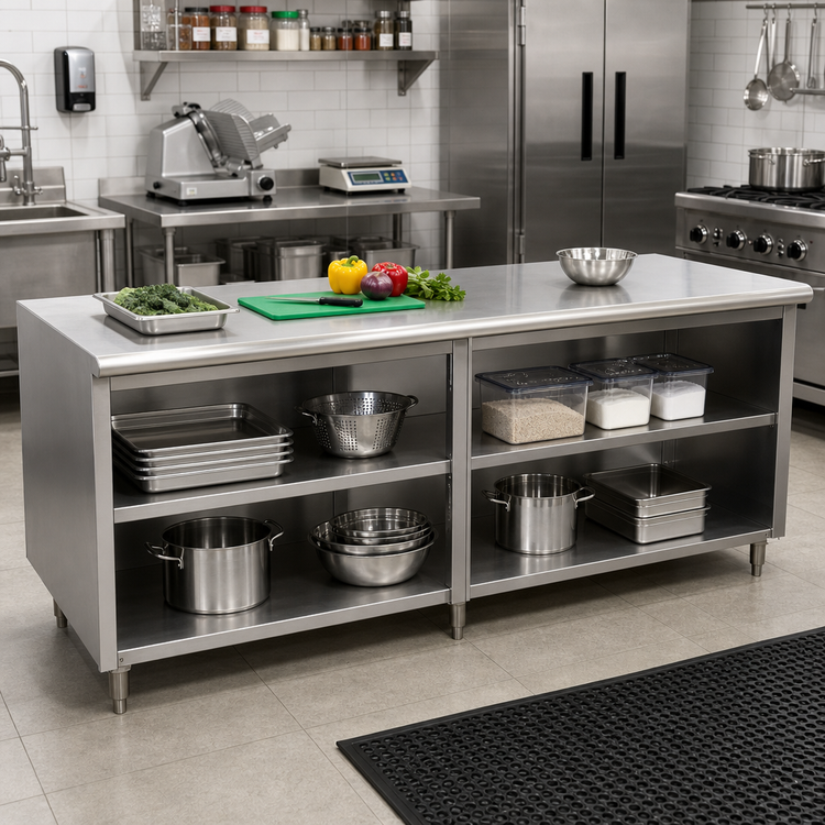 Product image #2 for Advance Tabco Special Value Series Stainless Steel 120-Inch x 30-Inch Flat Top Open Base Work Table with Mid-Shelf