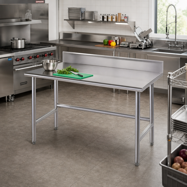 Product image #2 for Advance Tabco 60-Inch x 30-Inch 16-Gauge 430 Stainless Steel Work Table with 5-Inch Backsplash