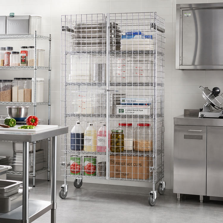 Product image #2 for Winco Chrome-Plated Wire Security Cage, 18 x 36 x 63 Inch, Side-Hinged Doors
