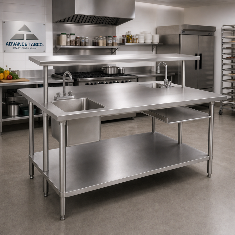 Product image #2 for Advance Tabco 60 x 48 Inch 14-Gauge 304 Stainless Steel Flat Top Work Table with Galvanized Undershelf