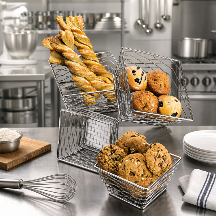 Product image #2 for American Metalcraft Birdnest Chrome-Plated Wire Square Serving Basket/Riser