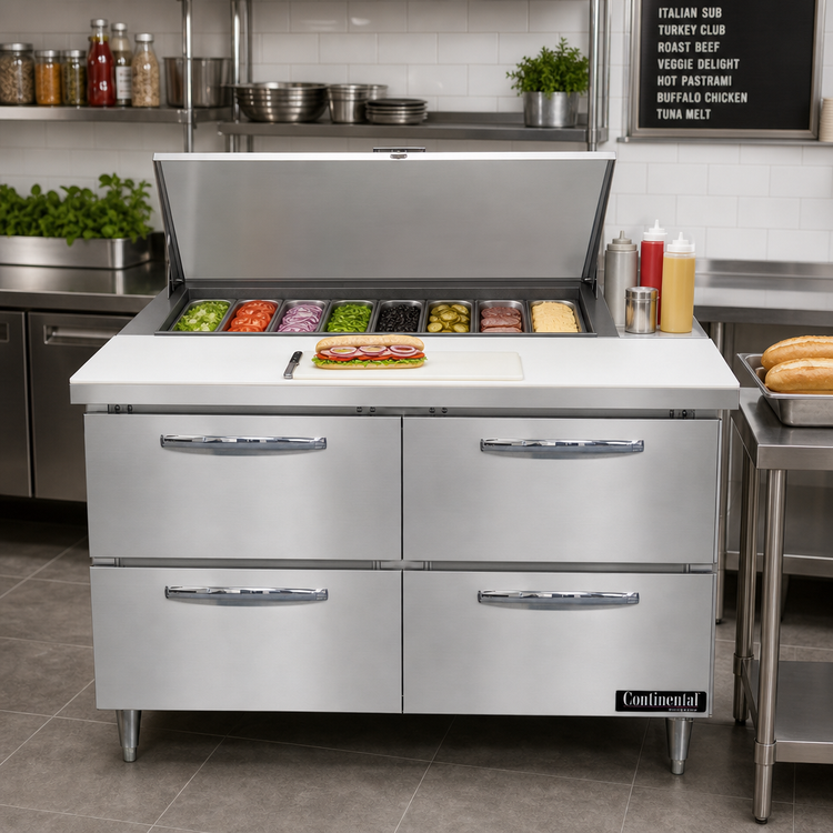 Product image #2 for Continental Refrigerator D48N12M-D 48" Mighty Top Sandwich Prep Table with 12 Pan Capacity and 4 Drawers
