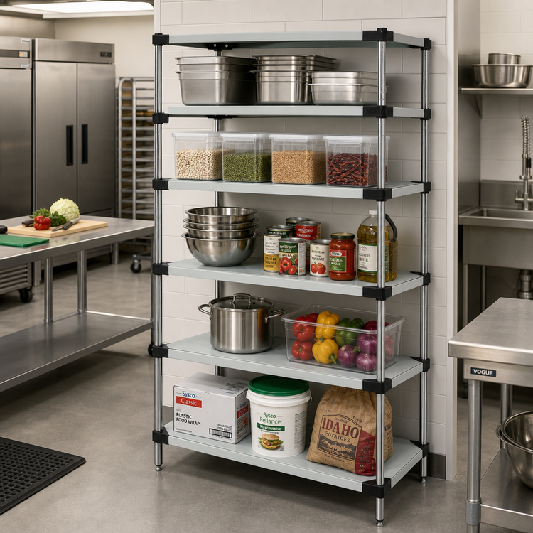 Product image #2 for Quantum Solid Stainless Steel Shelving Starter Kit with 5 Shelves, 30 Inch W x 21 Inch D x 86 Inch H