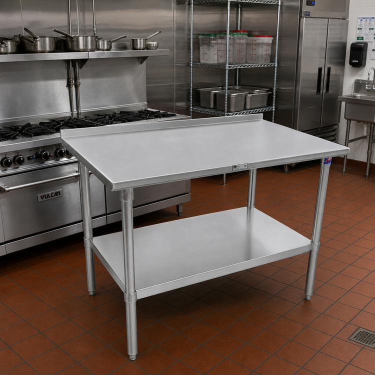 Product image #2 for John Boos Stallion 60 Inch x 24 Inch 14 Gauge Stainless Steel Top Work Table with 1-1/2 Inch Rear Up-Turn and Galvanized Undershelf