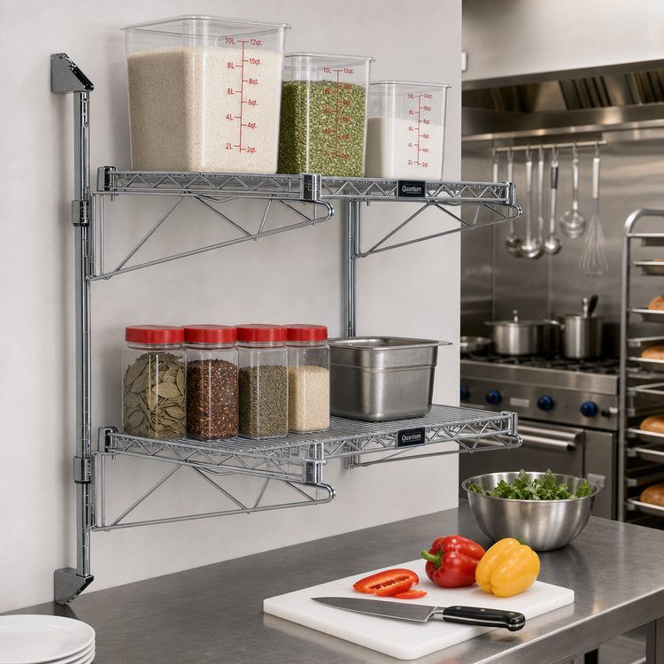 Product image #2 for Quantum Cantilever Double Wall-Mount Wire Shelving Kit, 30 x 24 Inches, Gray Epoxy Antimicrobial Finish