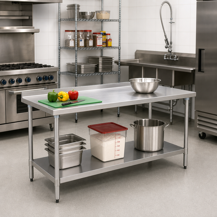 Product image #2 for BlendPort Budget Series 48" x 24" Stainless Steel Work Table with Rear Upturn and Adjustable Undershelf