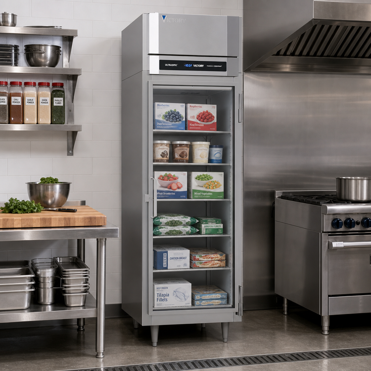 Product image #3 for Victory UltraSpec One-Section Reach-In Glass Door Freezer, 21.01 Cu. Ft., Self-Contained, Top-Mounted, Standard Depth