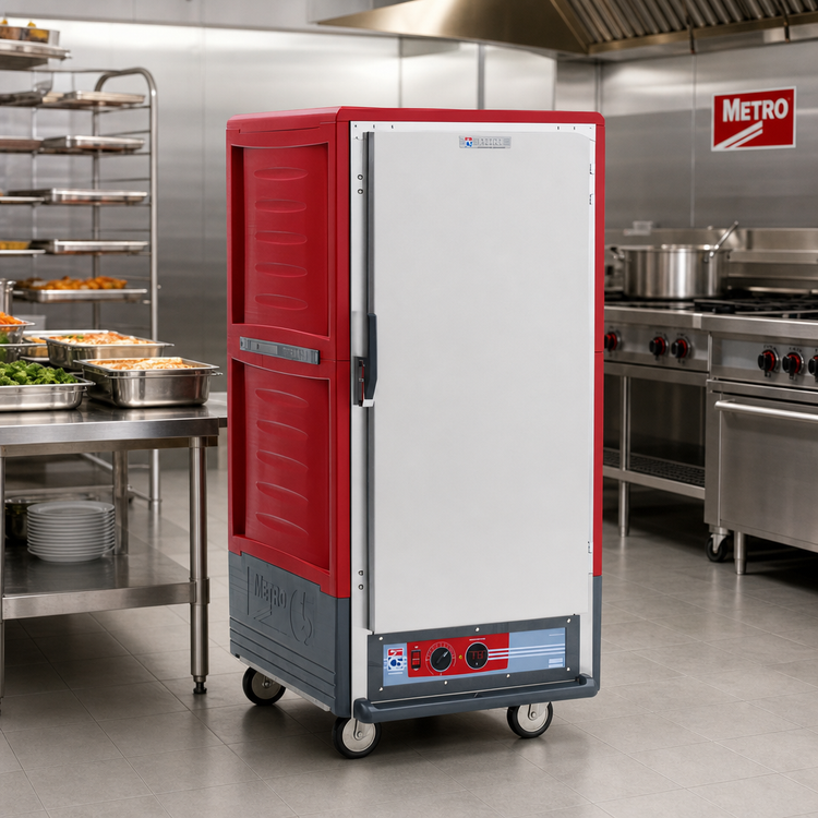 Product image #2 for Metro C5 3 Series 3/4 Height Heated Holding Cabinet with Solid Door and Fixed Wire Slides, Red