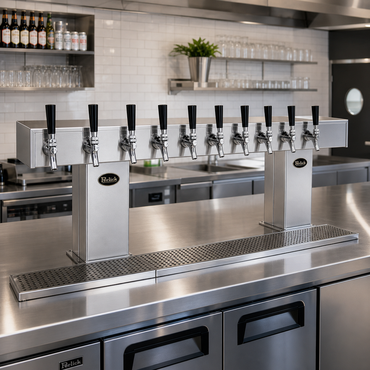 Product image #2 for Perlick Extra High 24-Faucet Countertop Glycol-Cooled Bridge Tee Draft Beer Tower, Stainless Steel Finish
