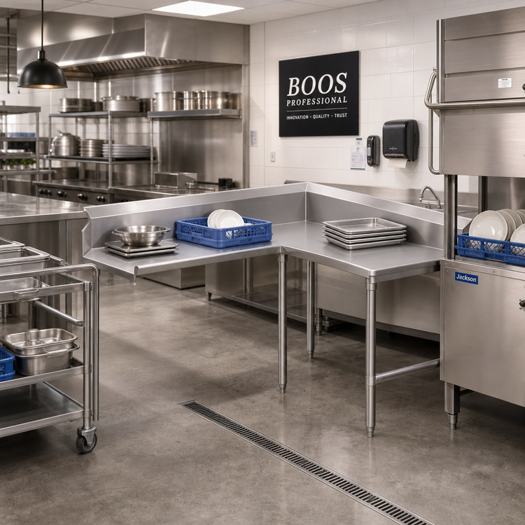 Product image #2 for John Boos Pro-Bowl 84-Inch L-Shaped Clean Corner Dishtable, 14-Gauge 304 Stainless Steel