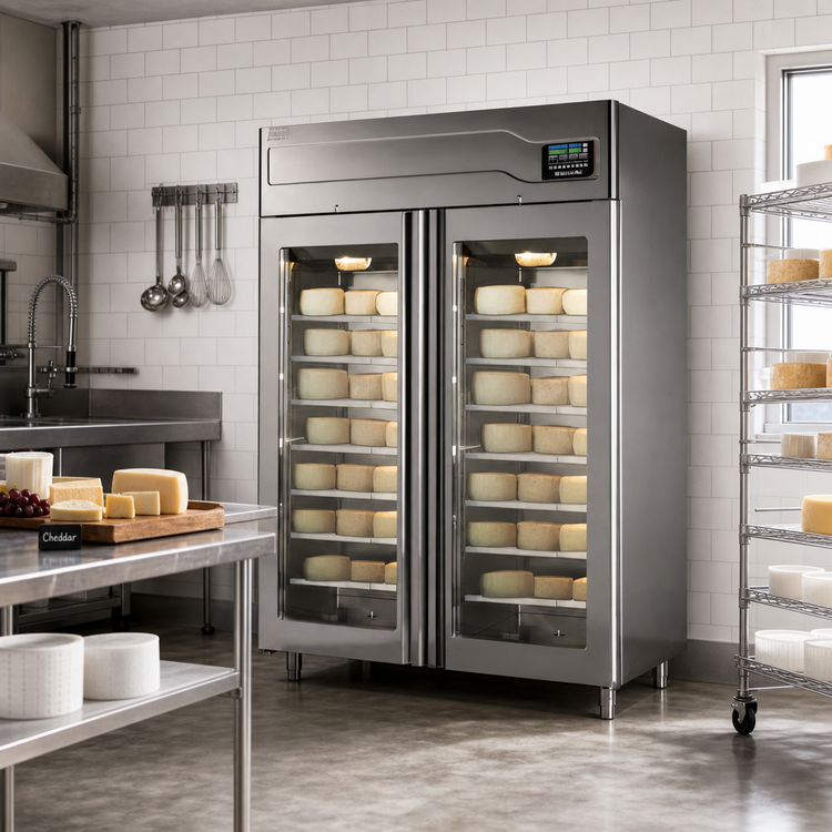 Product image #2 for Affinacheese 2-Section Reach-In Cheese Drying Cabinet with Top-Mounted Self-Contained Refrigeration, 440 lb Capacity