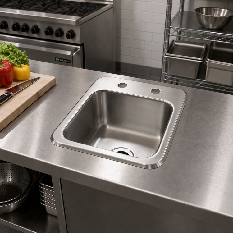 Product image #2 for BK Resources Deep Drawn Single-Compartment Drop-In Sink with 9 x 9 x 5-Inch Bowl, 304 Stainless Steel