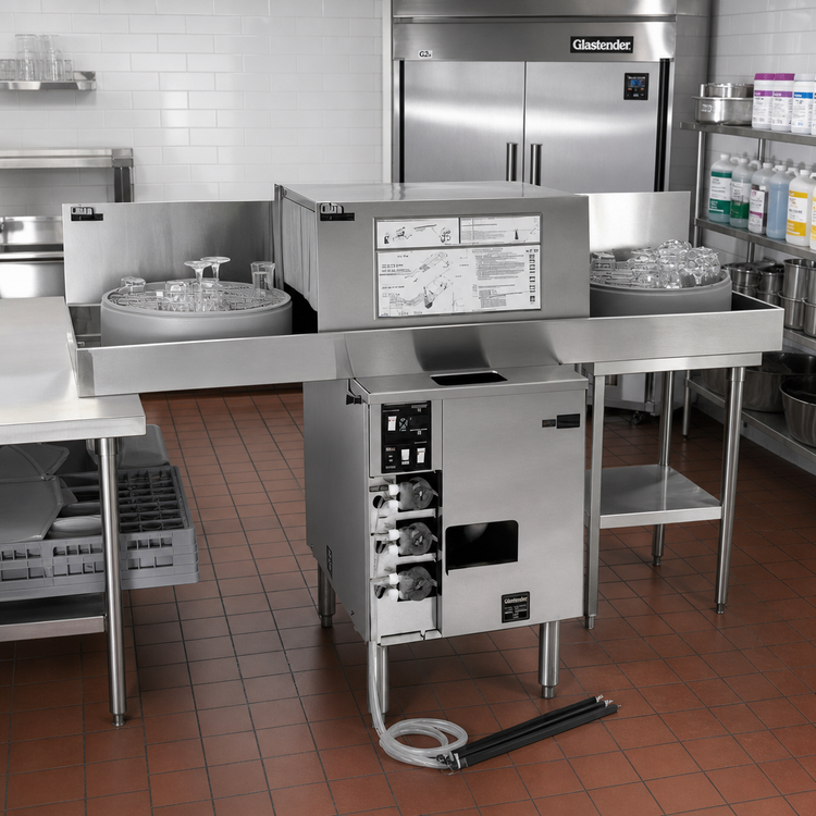 Product image #2 for Glastender GT-18+2 Side-to-Side Pass-Thru Glasswasher Station with 24-Inch Glasswasher and Dual 18-Inch Drain Tables