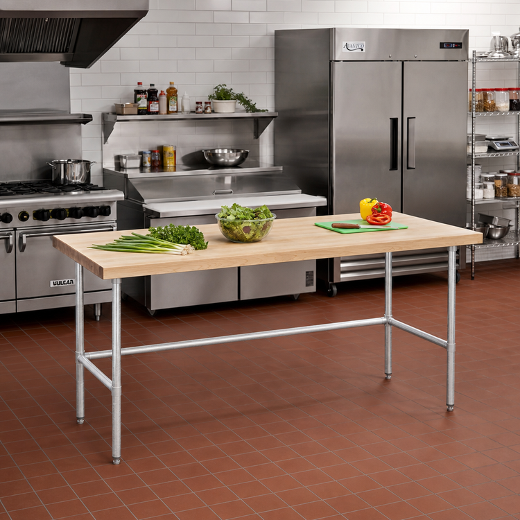 Product image #2 for Advance Tabco Maple Top Wood Work Table with Galvanized Open Base, 84 x 36 Inches, 1-3/4 Inch Top