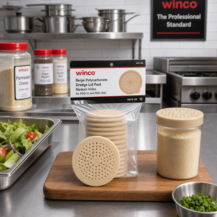 Product image #3 for Winco Beige Polycarbonate Dredge Lid Pack, Medium Holes, for PDG-10 and PDG-10AC